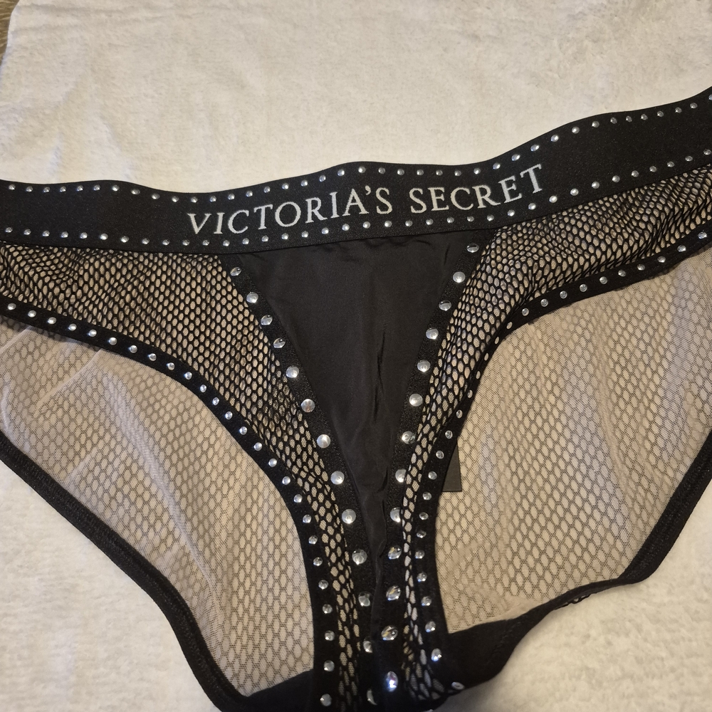 Victoria's Secret Black Mesh Panties with Silver Accents